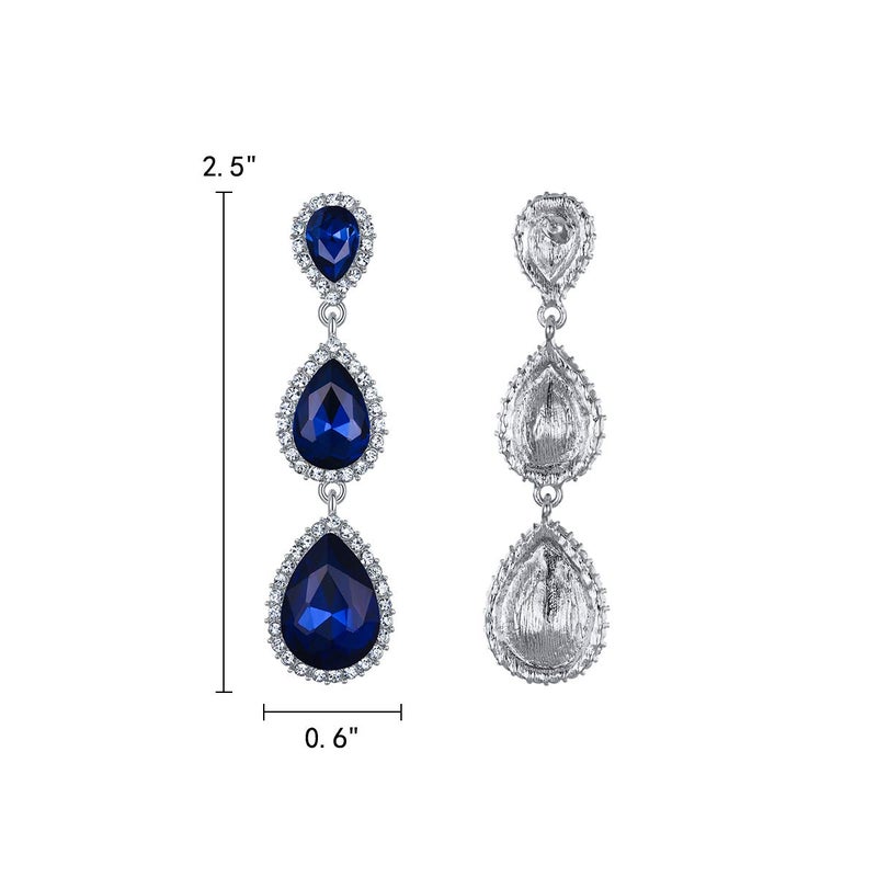EleQueen Women's Silver-tone Crystal Tear Drop Pear Shape Long Dangle Earrings Royal Blue - Image 4